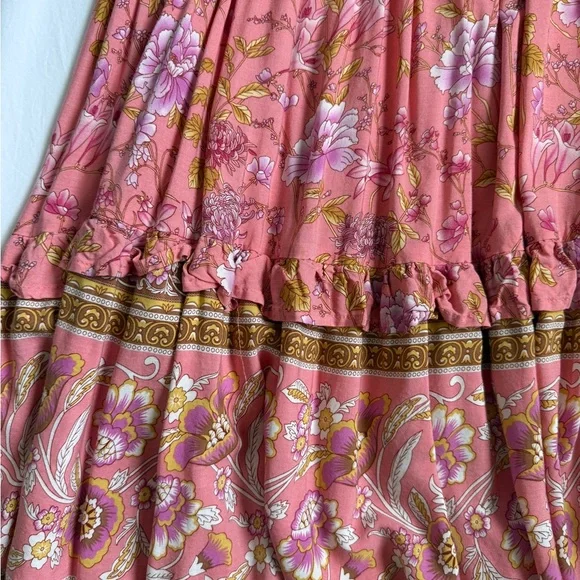 Pink Floral V-Neck Maxi Dress with Tie Waist - Picture 5 of 6